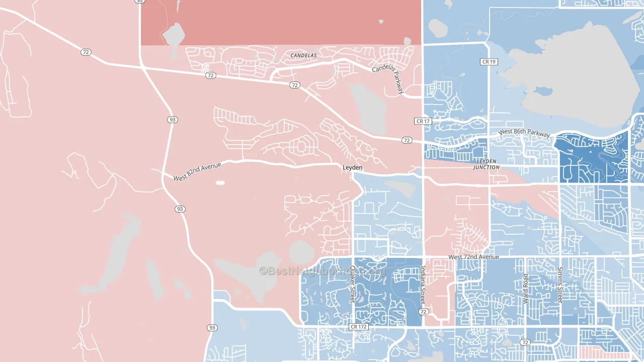 80007, CO block-group political-lean map