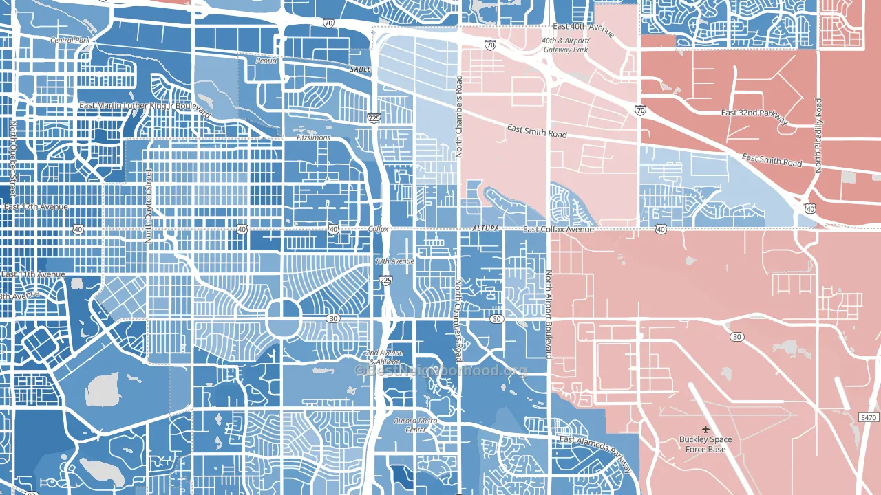 80011, CO block-group political-lean map