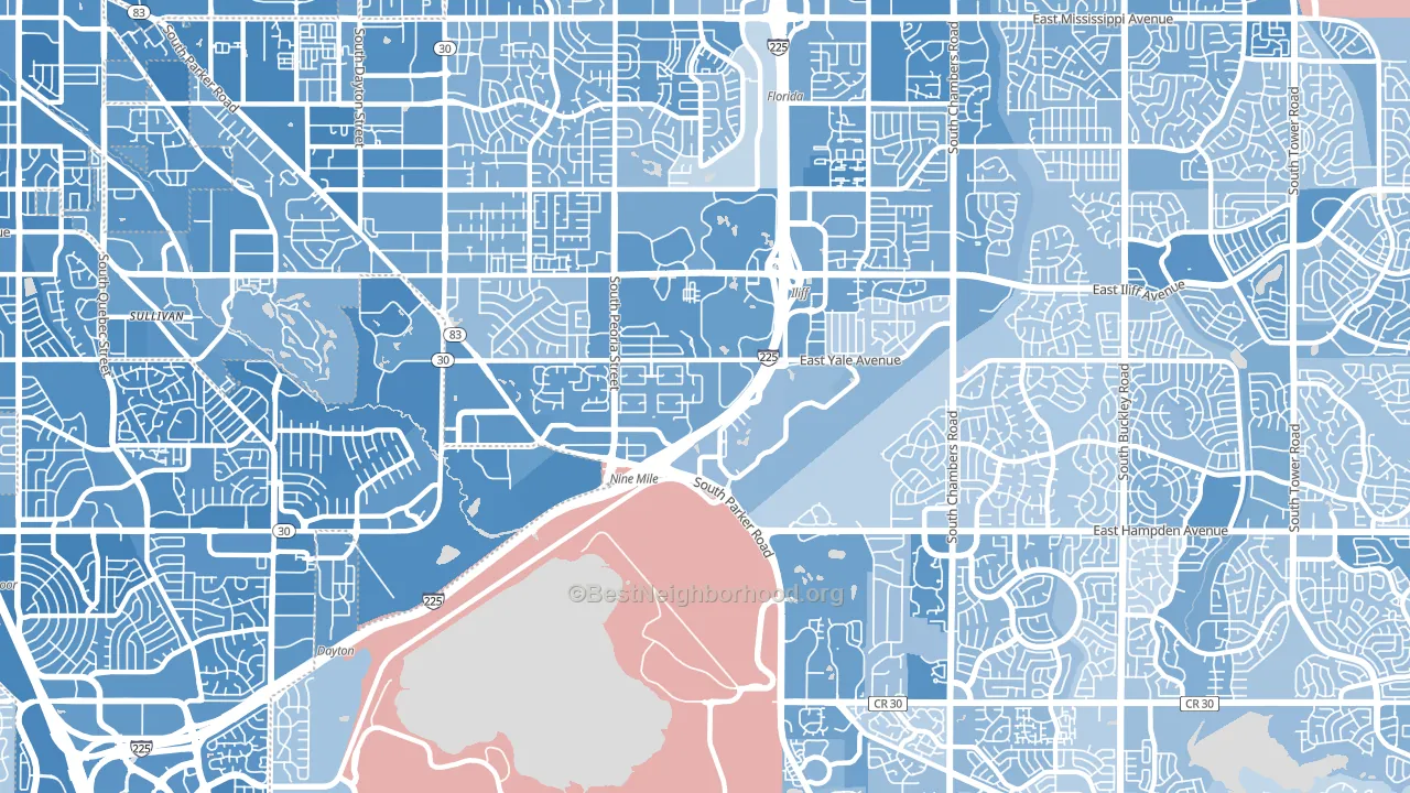 80014, CO block-group political-lean map