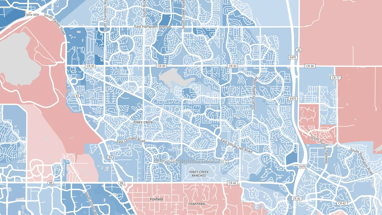 80015, CO block-group political-lean map