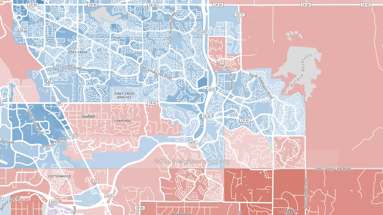 80016, CO block-group political-lean map