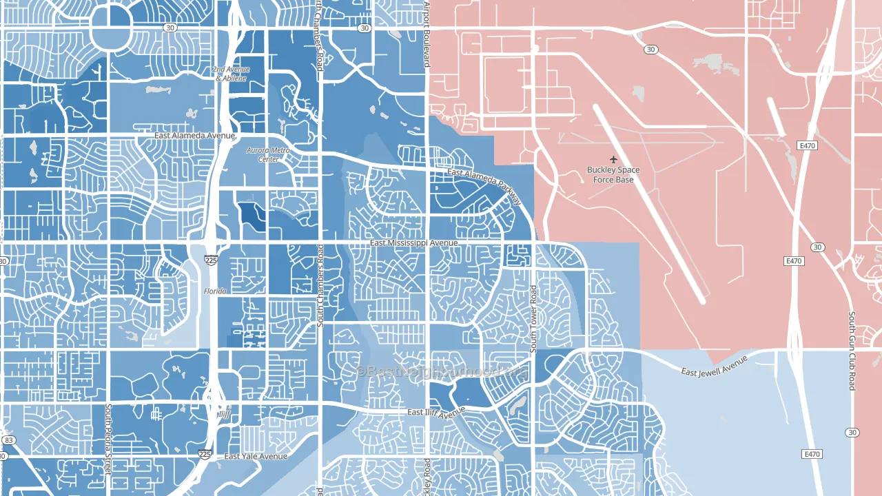 80017, CO block-group political-lean map