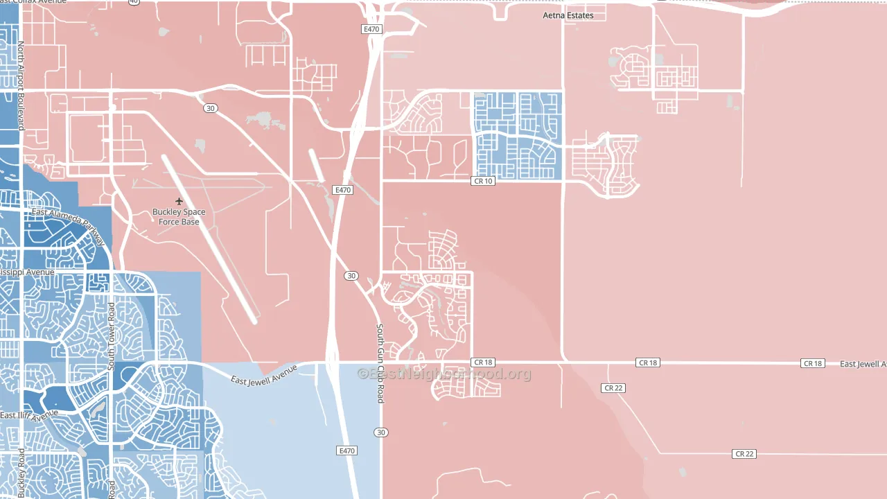 80018, CO block-group political-lean map