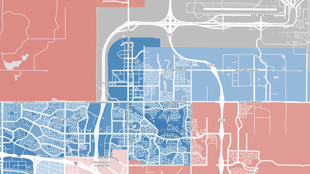 80019, CO block-group political-lean map