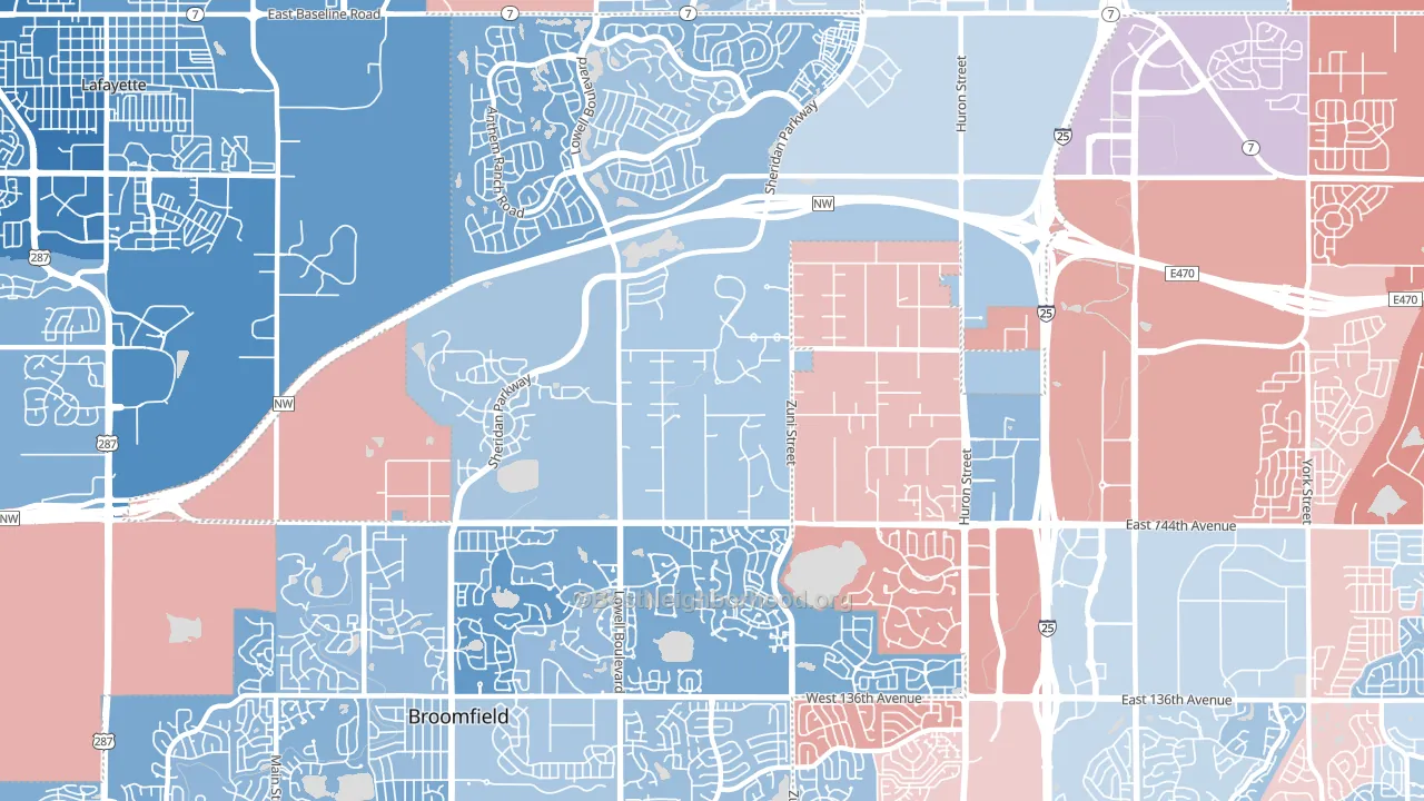 80023, CO block-group political-lean map