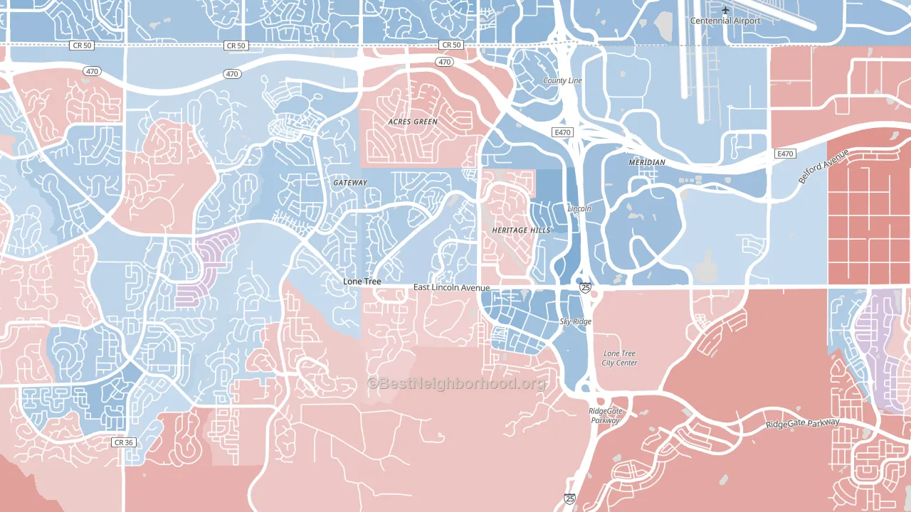 80124, CO block-group political-lean map
