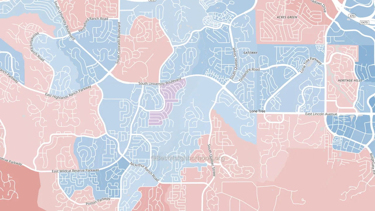 80130, CO block-group political-lean map
