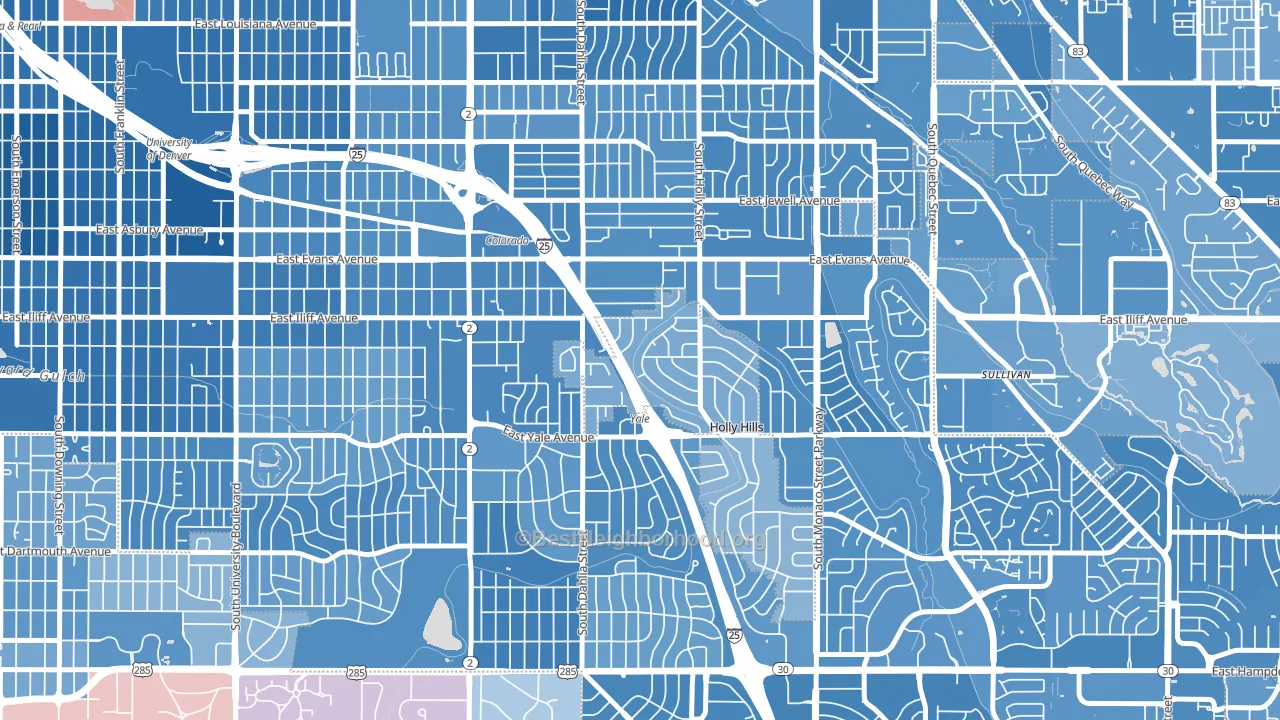 80222, CO block-group political-lean map