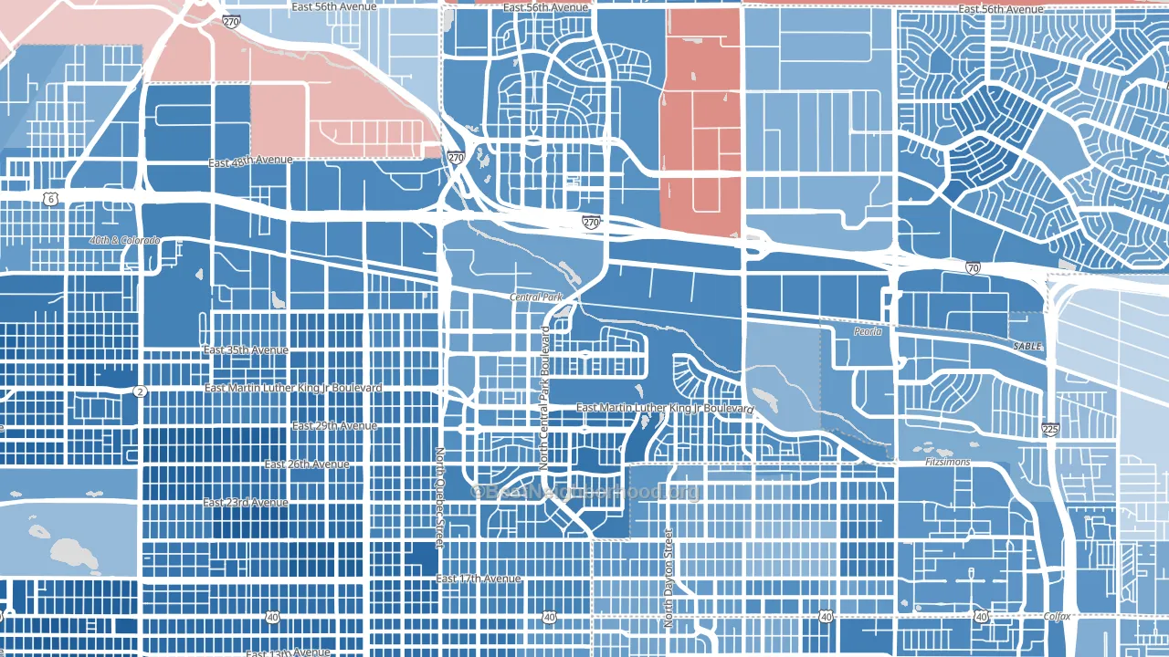 80238, CO block-group political-lean map