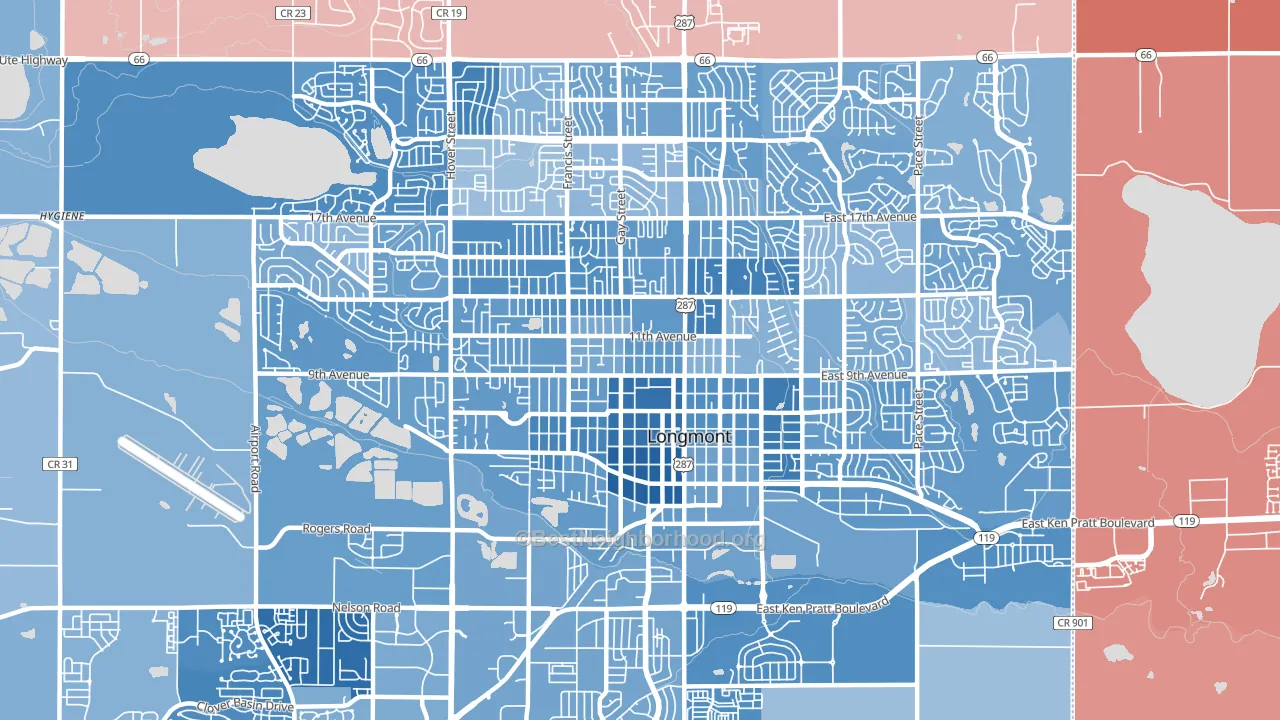 80501, CO block-group political-lean map