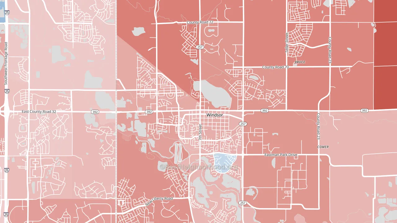 80550, CO block-group political-lean map