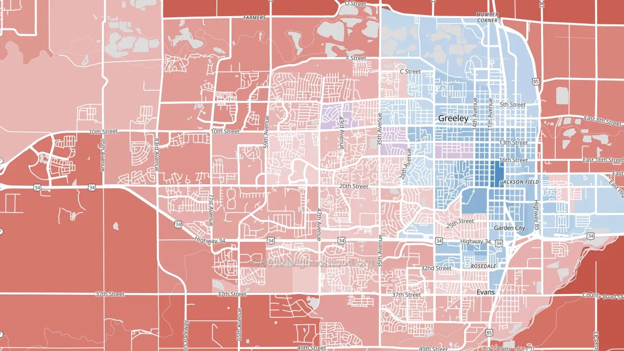 80634, CO block-group political-lean map