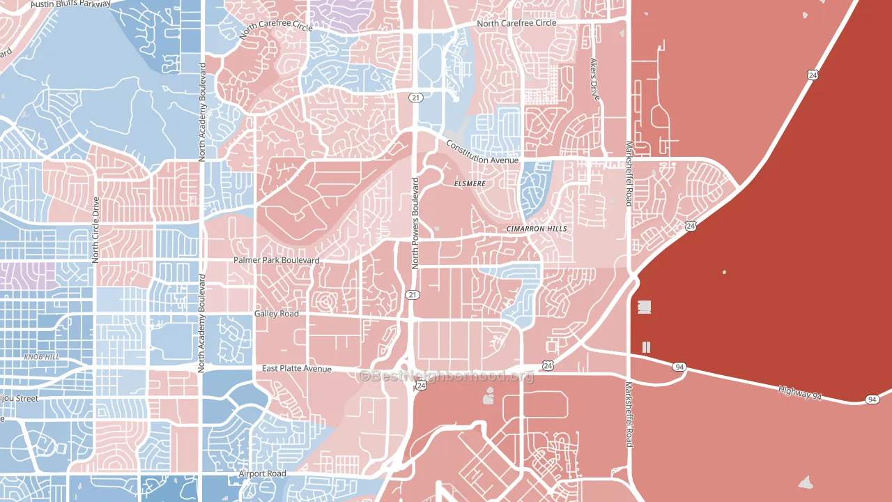 80915, CO block-group political-lean map