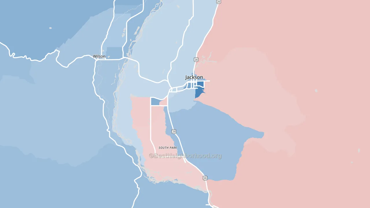 83001, WY block-group political-lean map