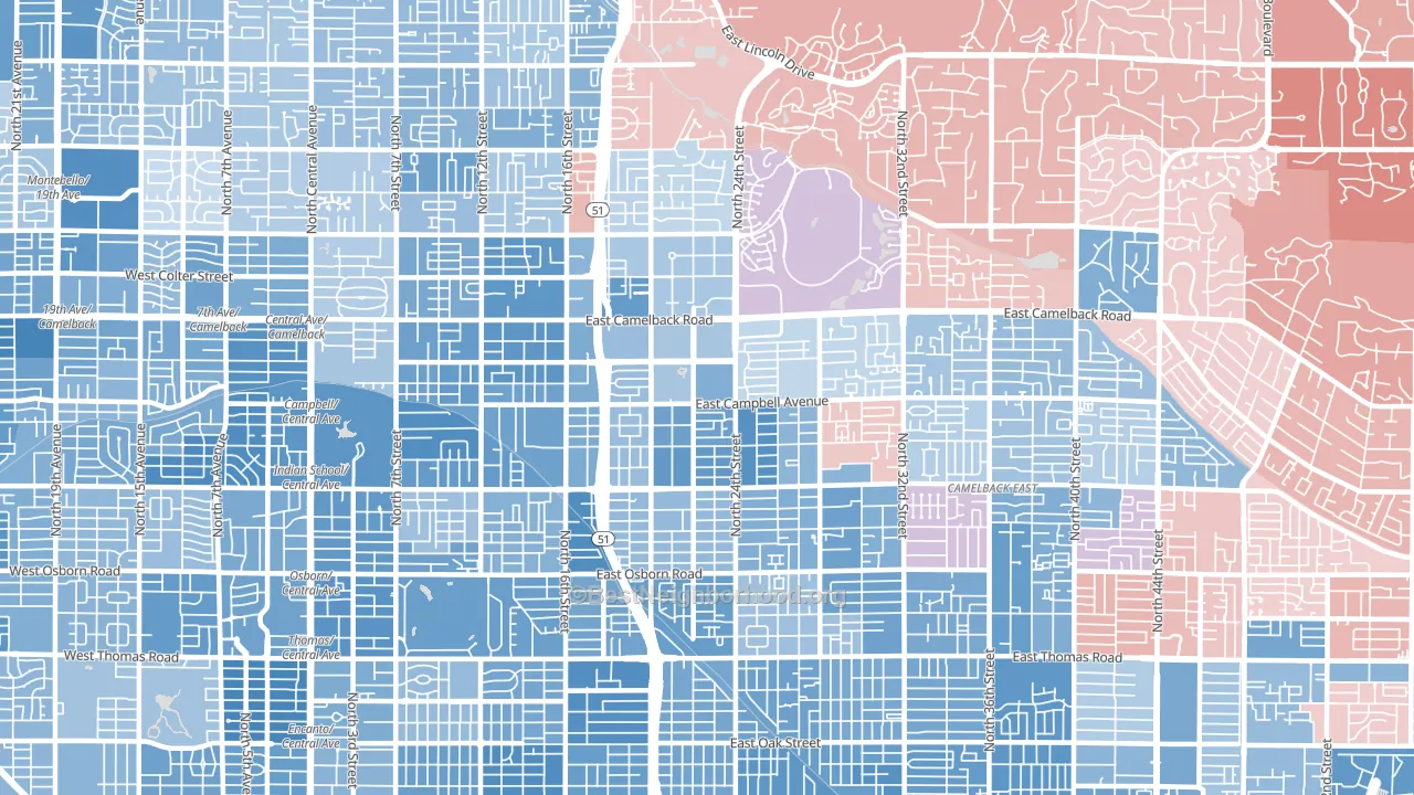 85016, AZ block-group political-lean map