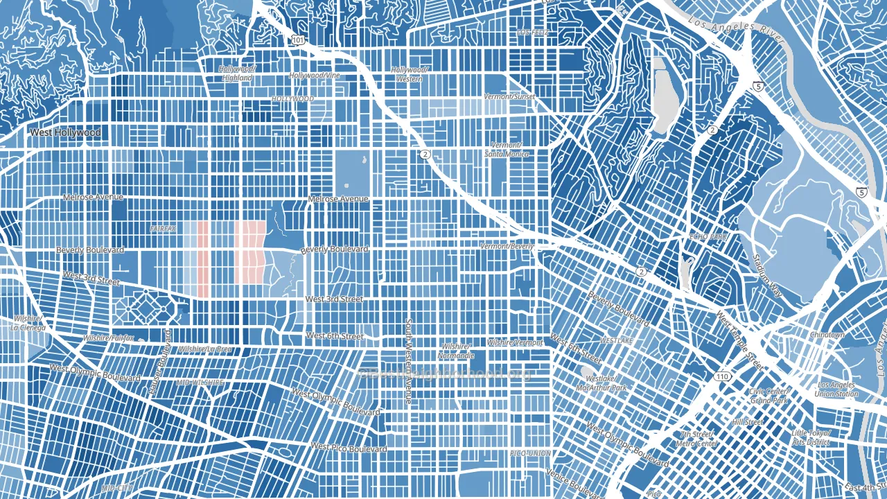 90004, CA block-group political-lean map