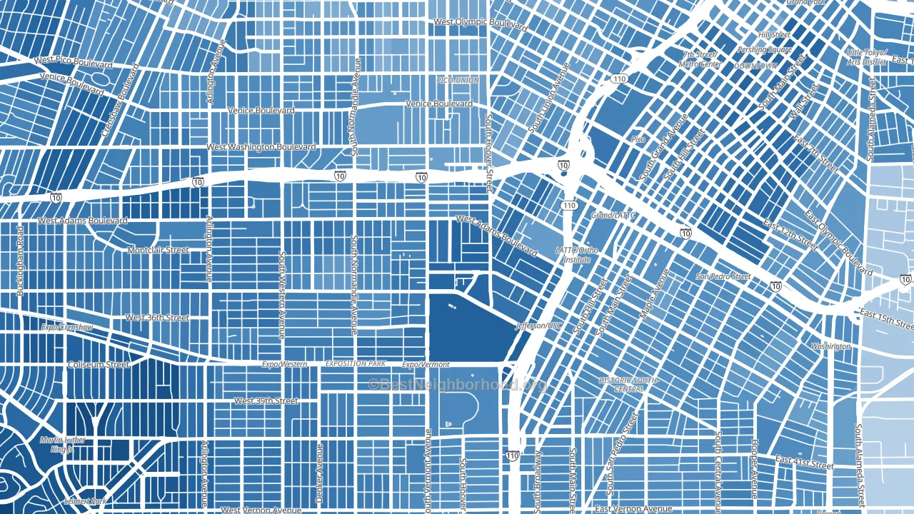 90007, CA block-group political-lean map