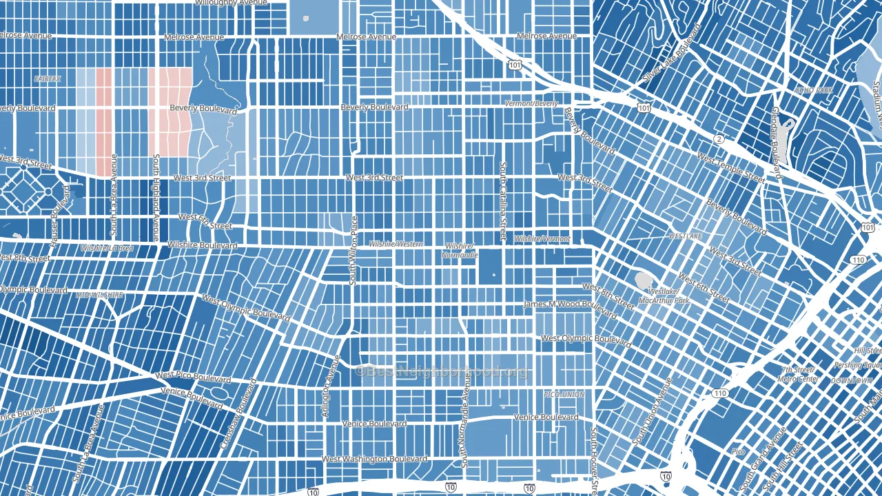 90010, CA block-group political-lean map