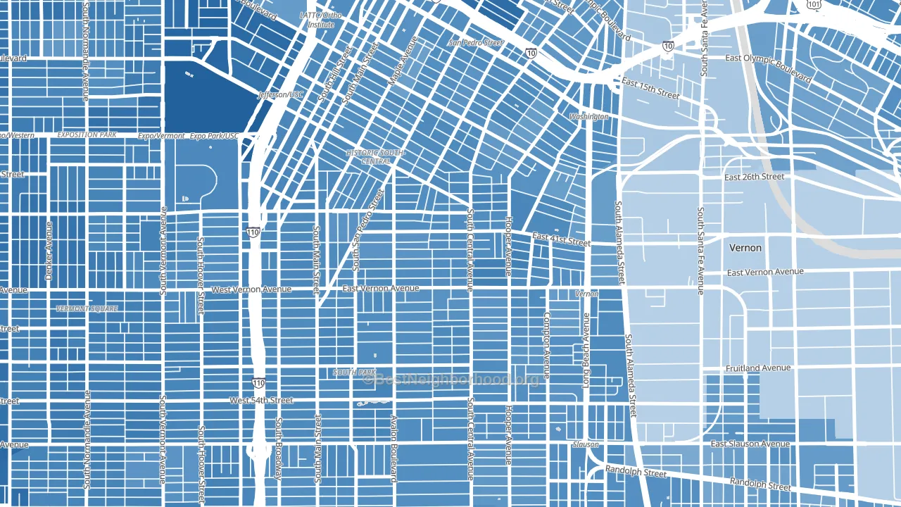 90011, CA block-group political-lean map