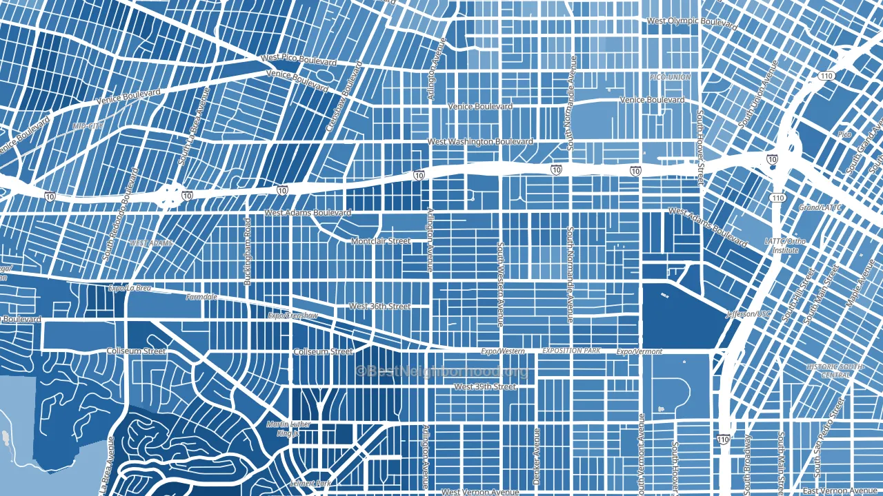 90018, CA block-group political-lean map