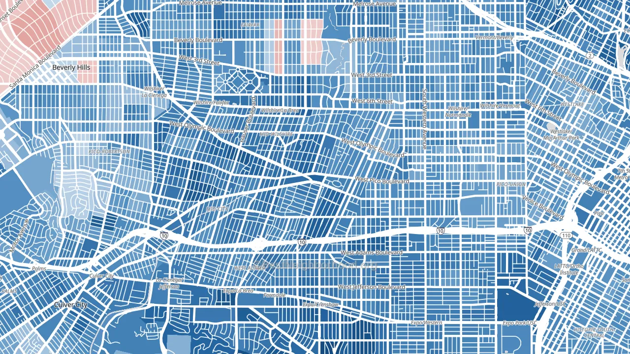 90019, CA block-group political-lean map
