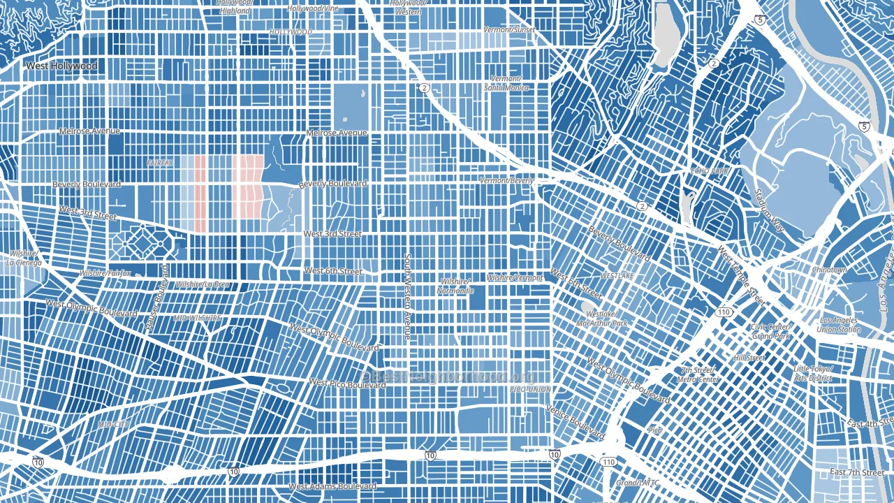 90020, CA block-group political-lean map
