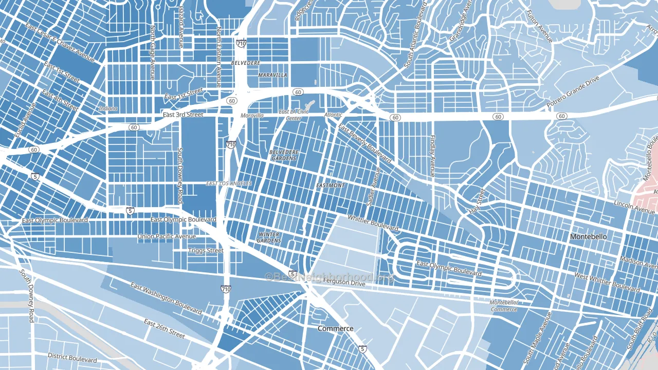 90022, CA block-group political-lean map