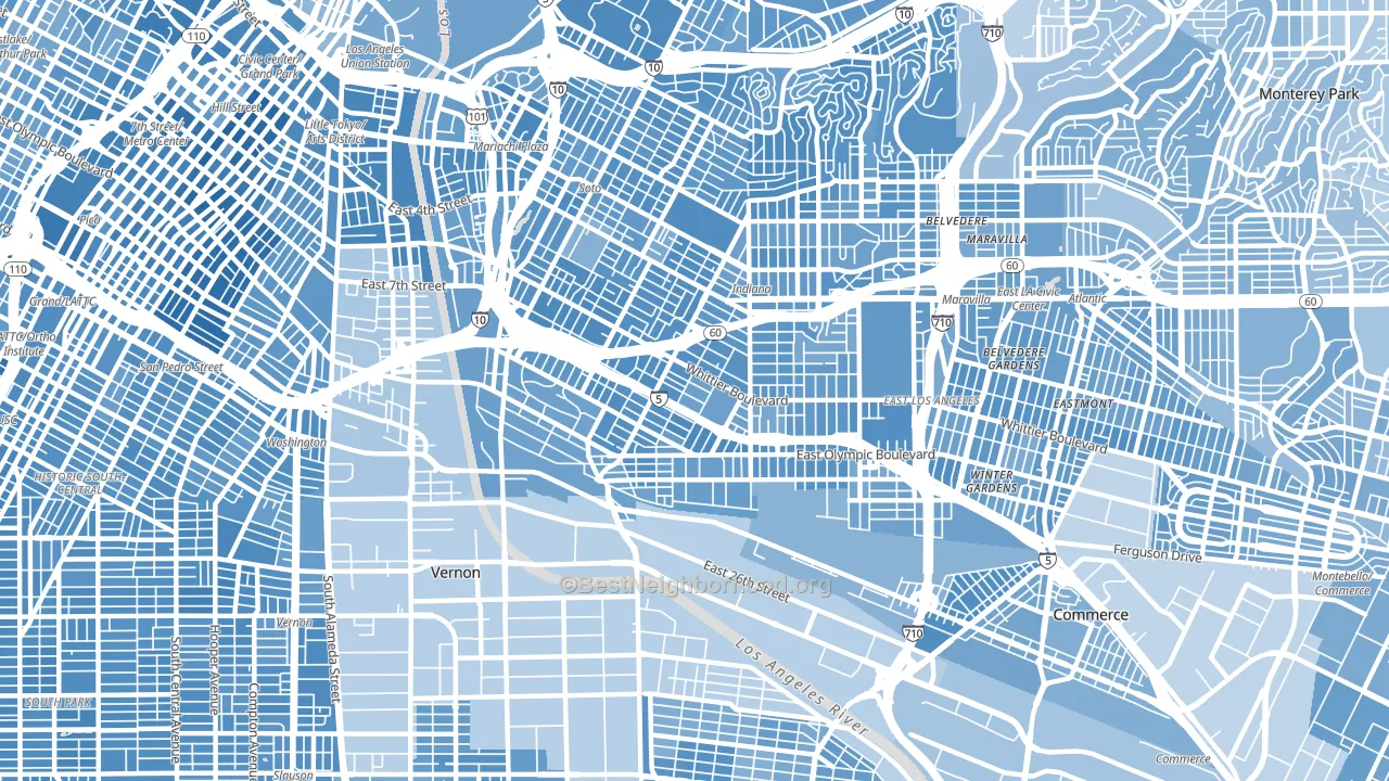 90023, CA block-group political-lean map