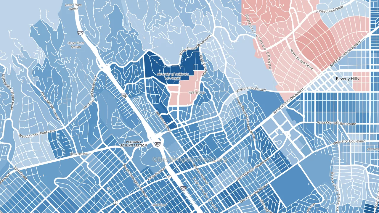 90024, CA block-group political-lean map