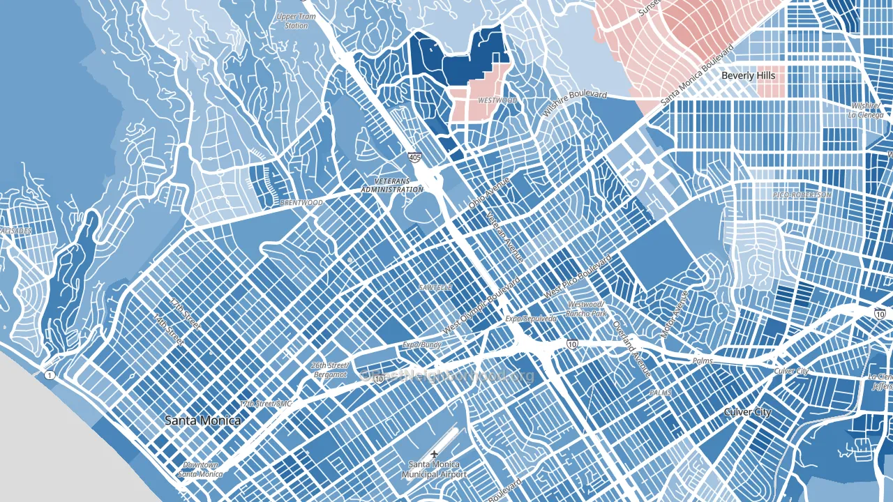 90025, CA block-group political-lean map