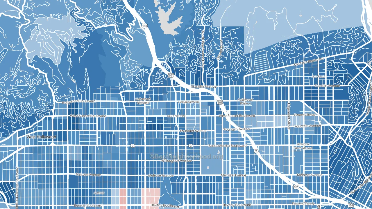 90028, CA block-group political-lean map