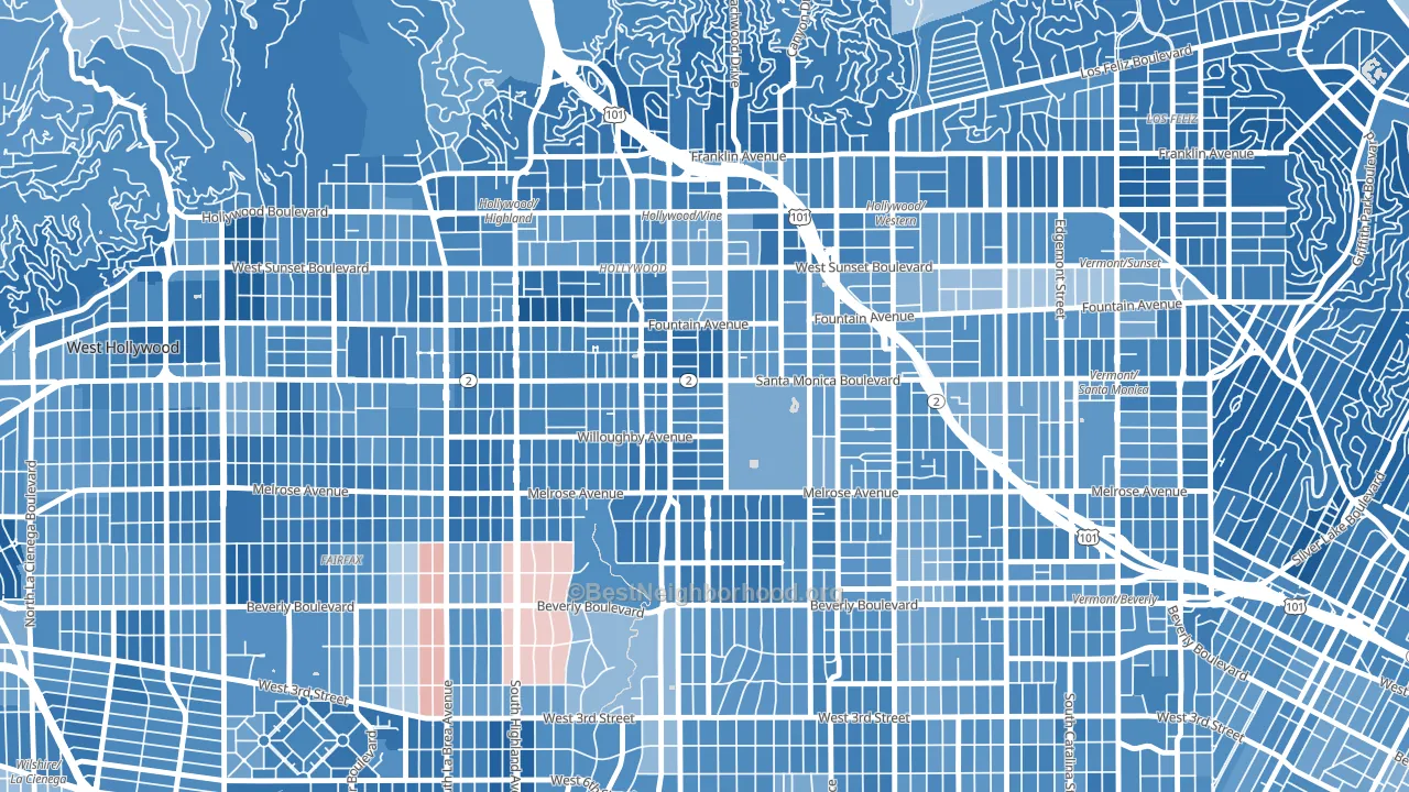 90038, CA block-group political-lean map
