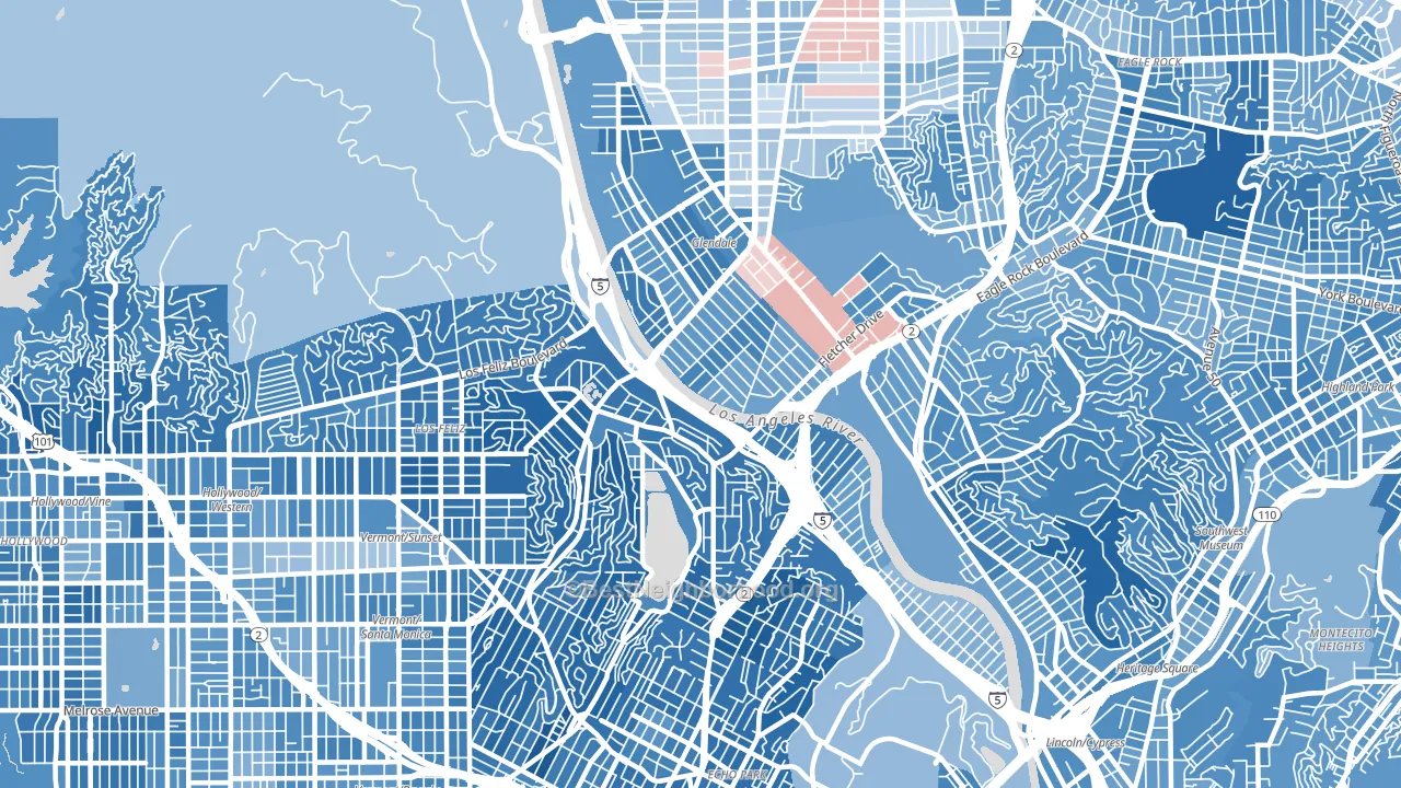 90039, CA block-group political-lean map