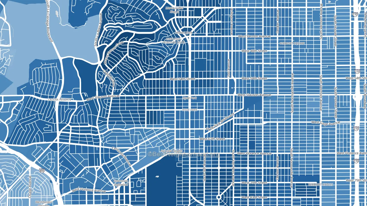 90043, CA block-group political-lean map