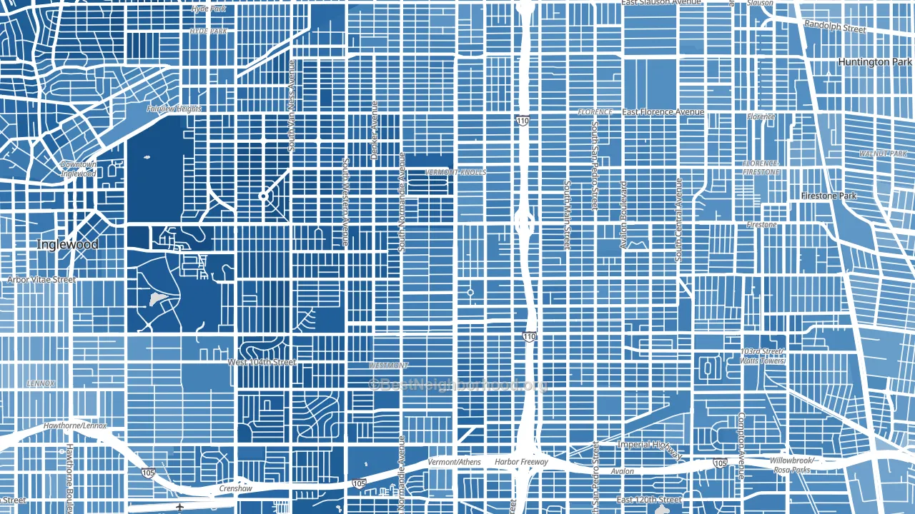 90044, CA block-group political-lean map