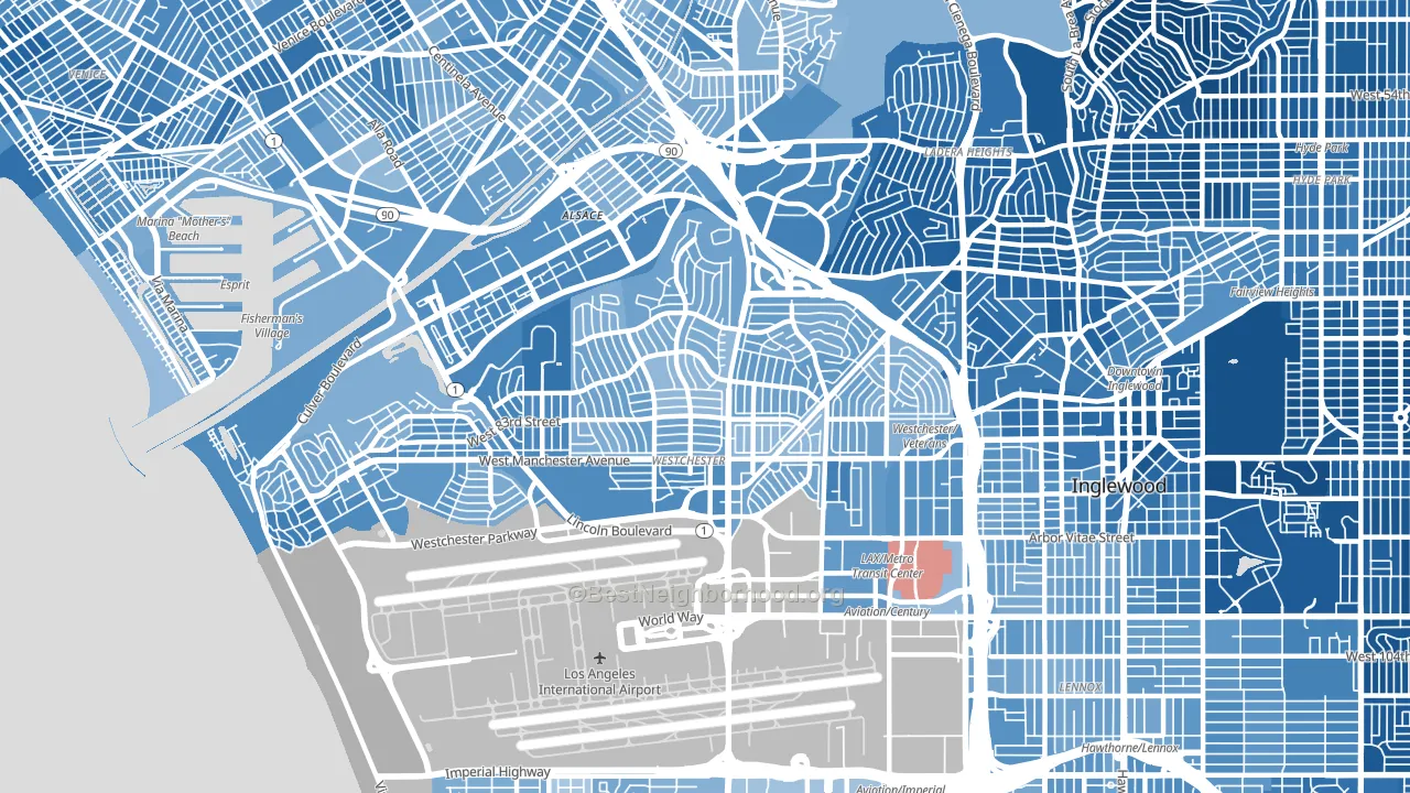 90045, CA block-group political-lean map