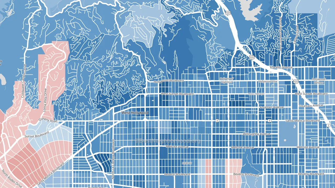 90046, CA block-group political-lean map