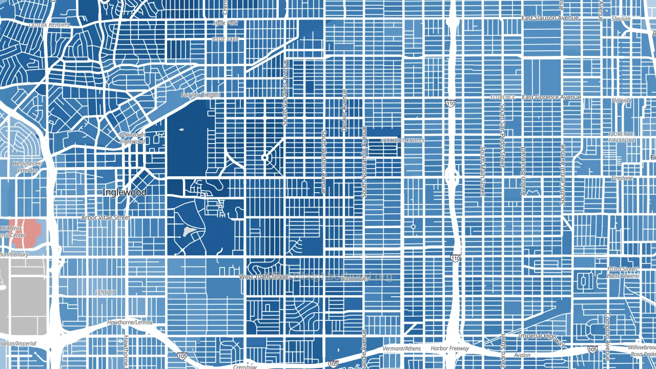 90047, CA block-group political-lean map