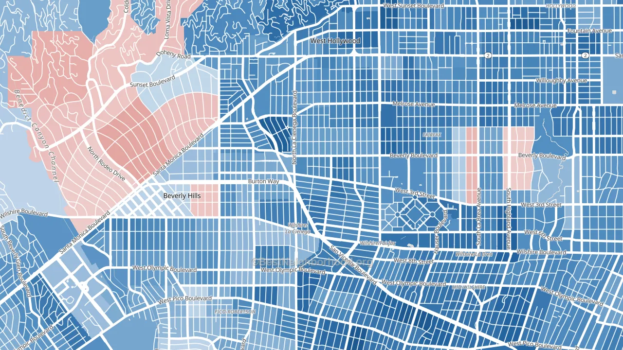 90048, CA block-group political-lean map