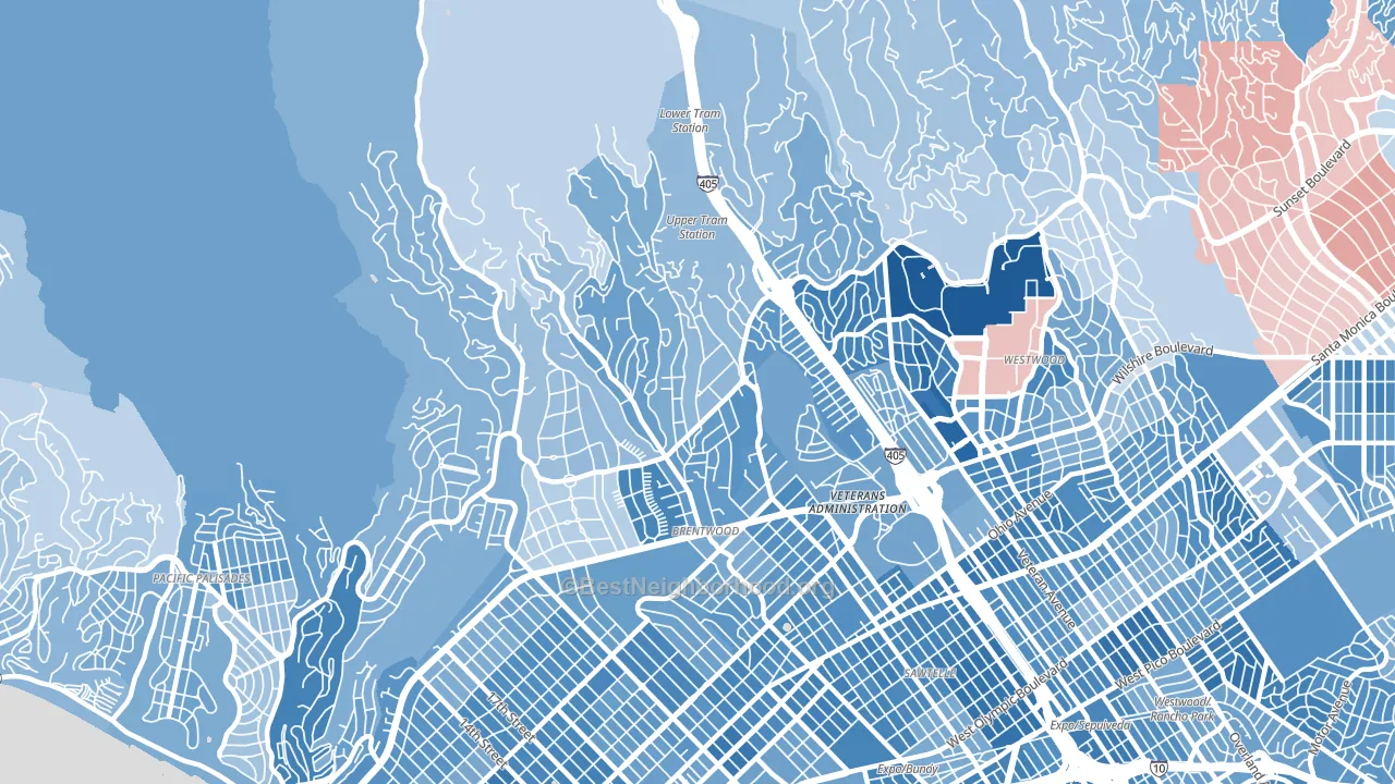 90049, CA block-group political-lean map