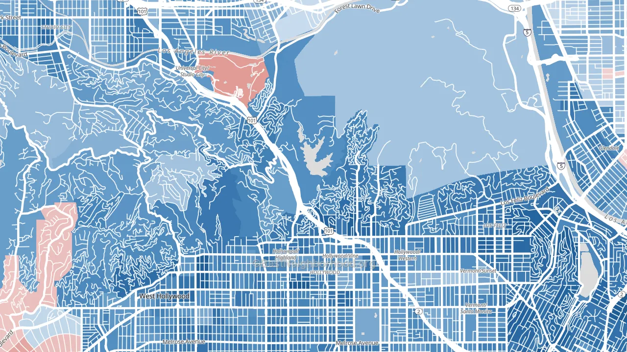 90068, CA block-group political-lean map