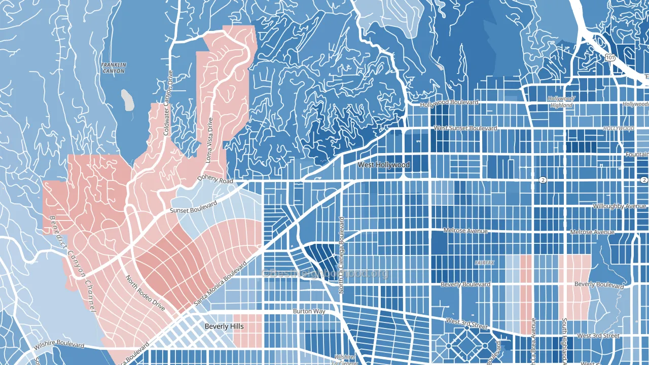 90069, CA block-group political-lean map