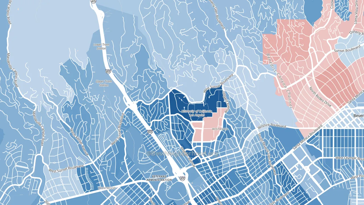 90095, CA block-group political-lean map