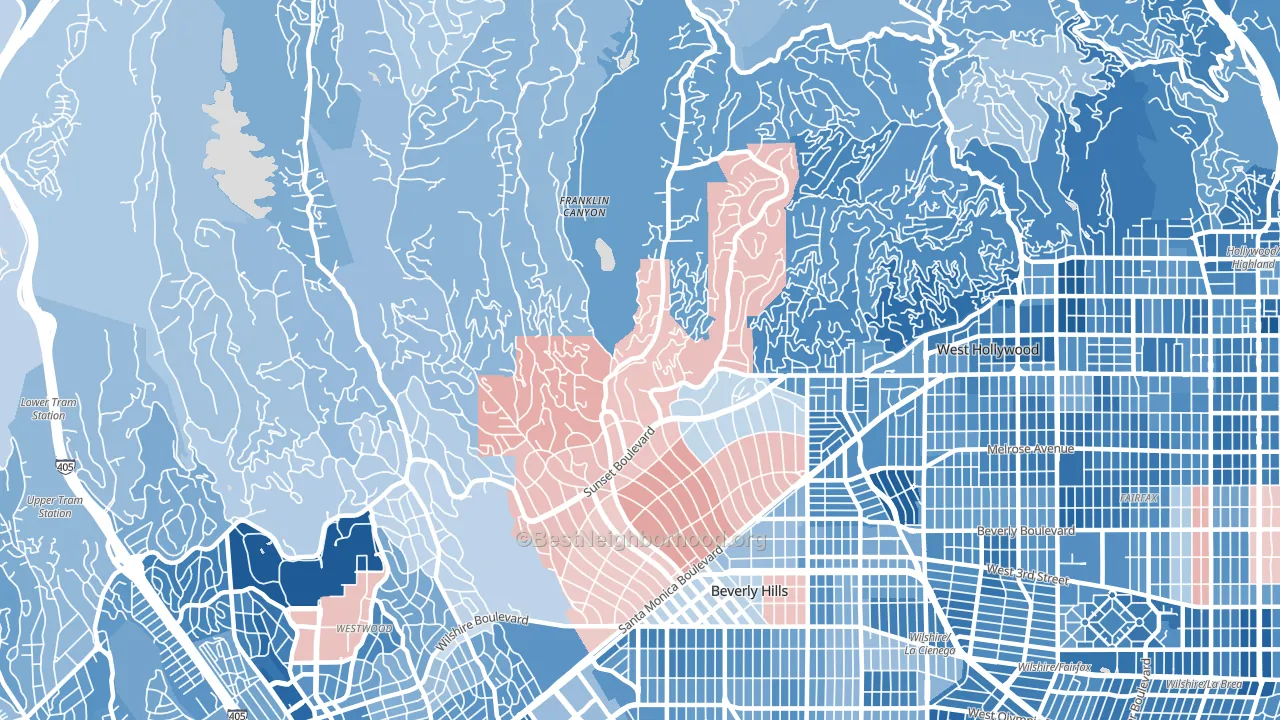 90210, CA block-group political-lean map