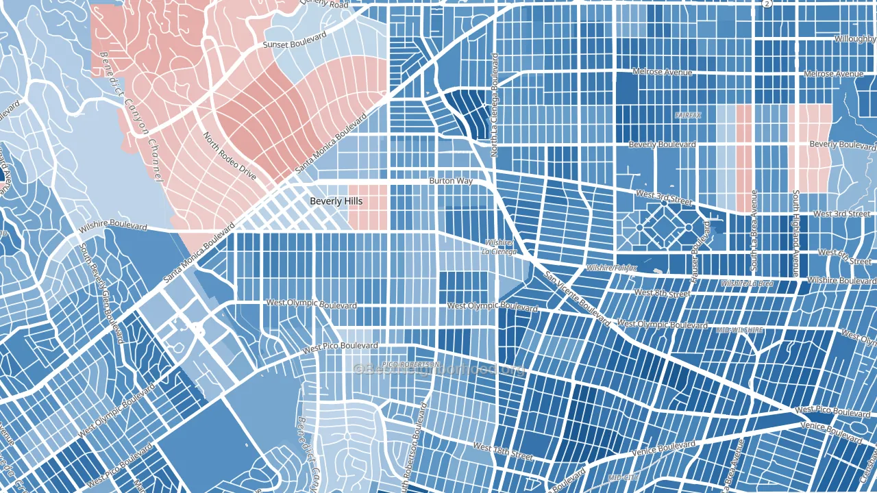 90211, CA block-group political-lean map