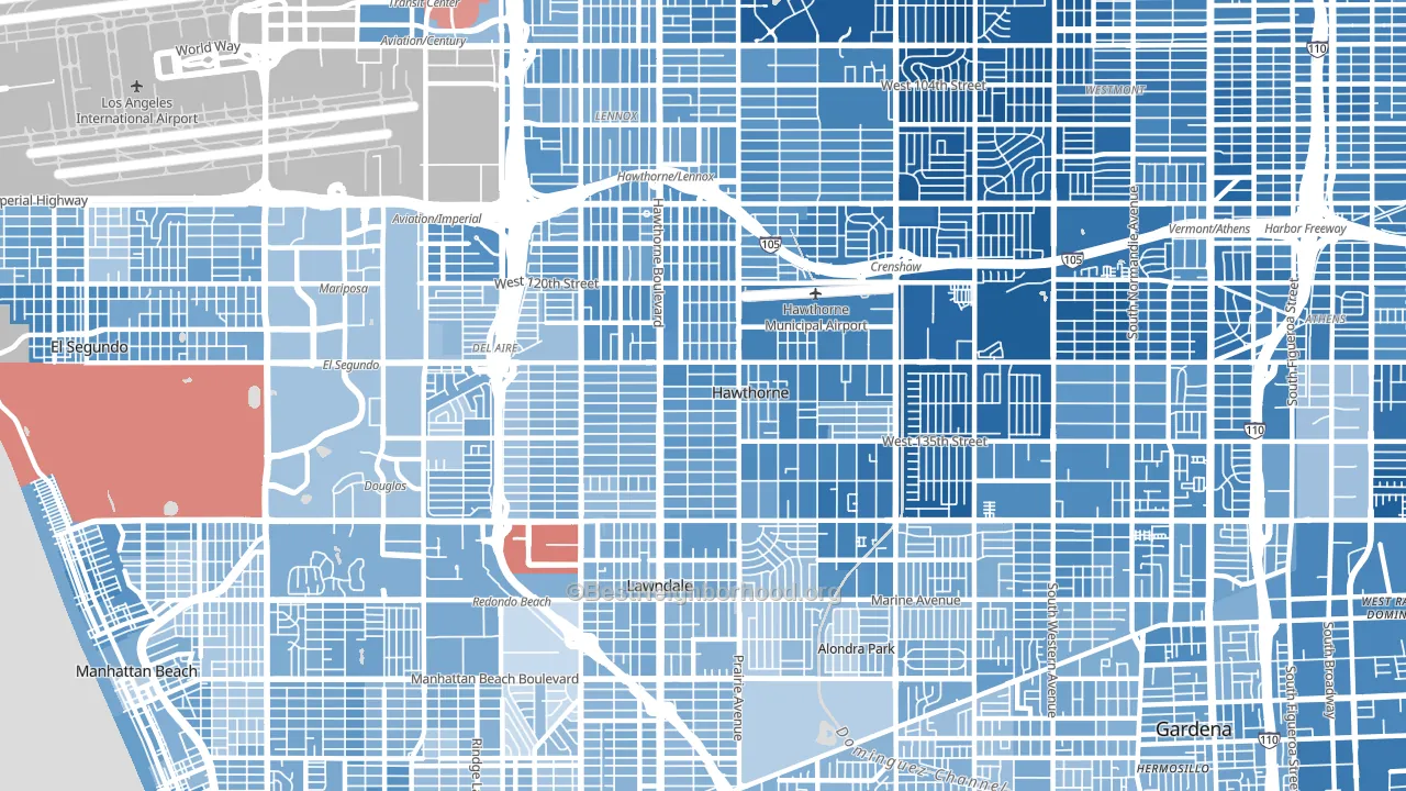 90250, CA block-group political-lean map