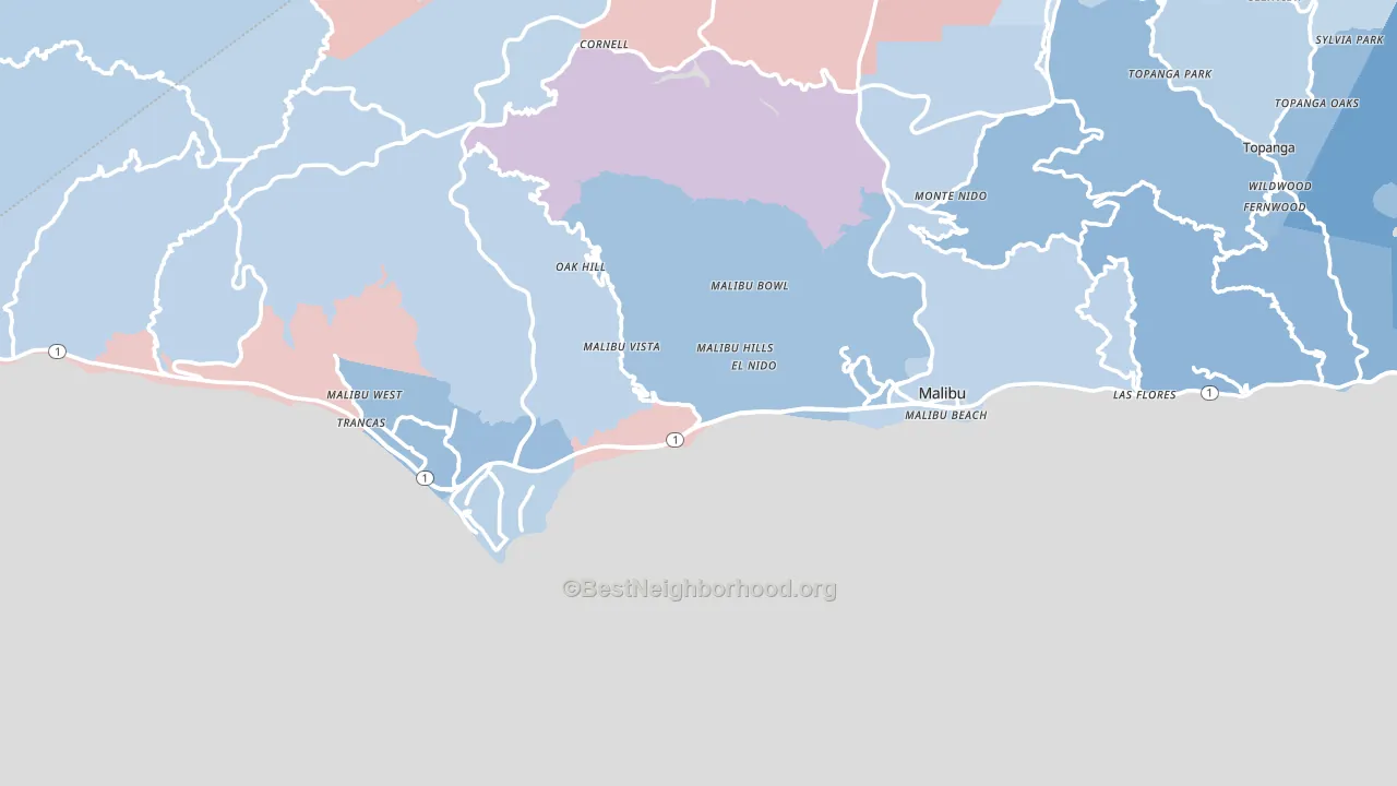 90265, CA block-group political-lean map