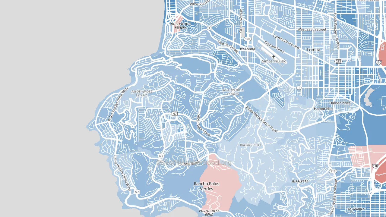90274, CA block-group political-lean map