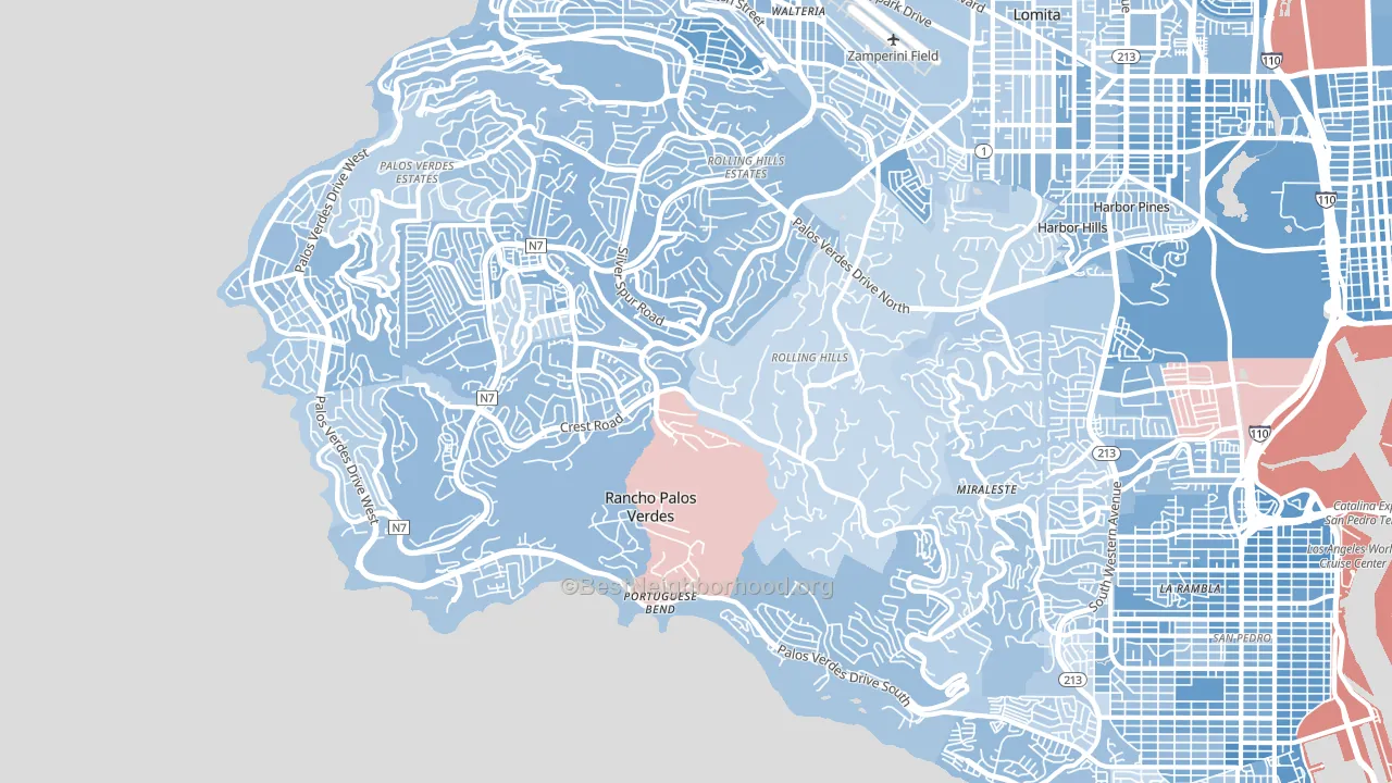 90275, CA block-group political-lean map