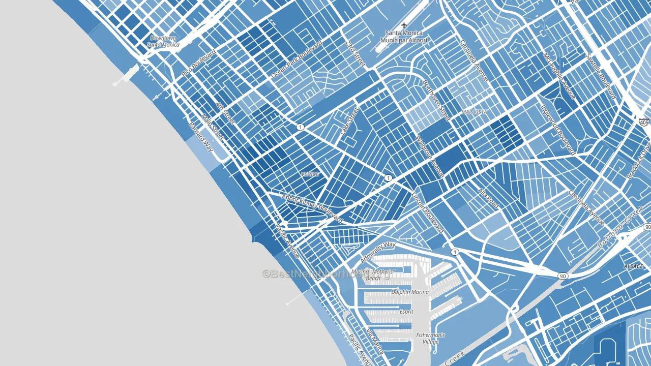 90291, CA block-group political-lean map
